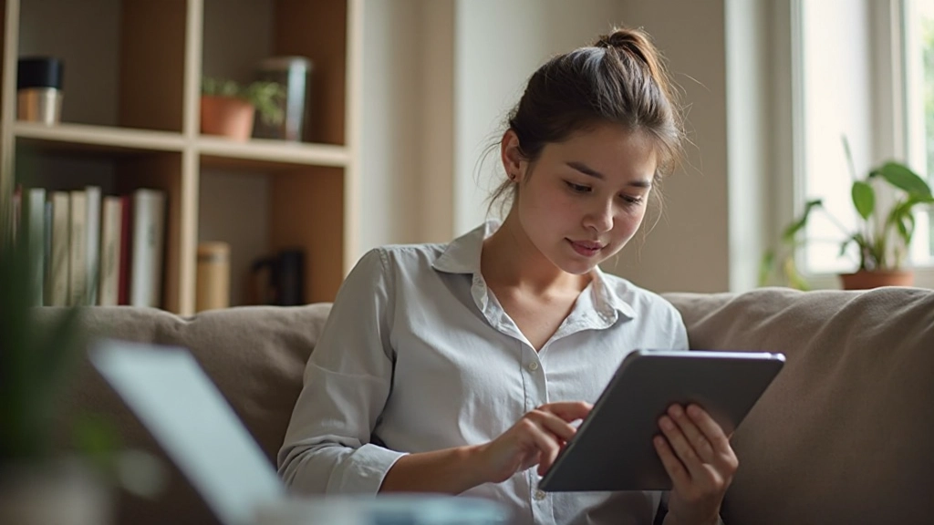 Молодая женщина отслеживает финансовые цели на планшете